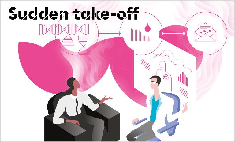 Data-based diagnosis: Amanda's doctor is assisted by genomic pattern recognition. Tagged data is fed into the database.